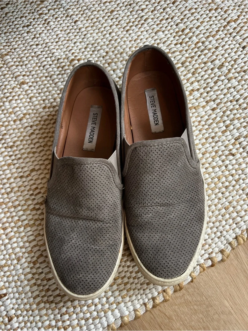 Steve Madden Taupe Perforated Suede Slip-On Loafers